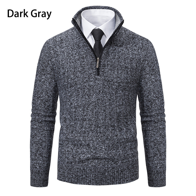 Herren Strickpullover mit hochabschließendem Kragen und Reißverschluss Taschen EB