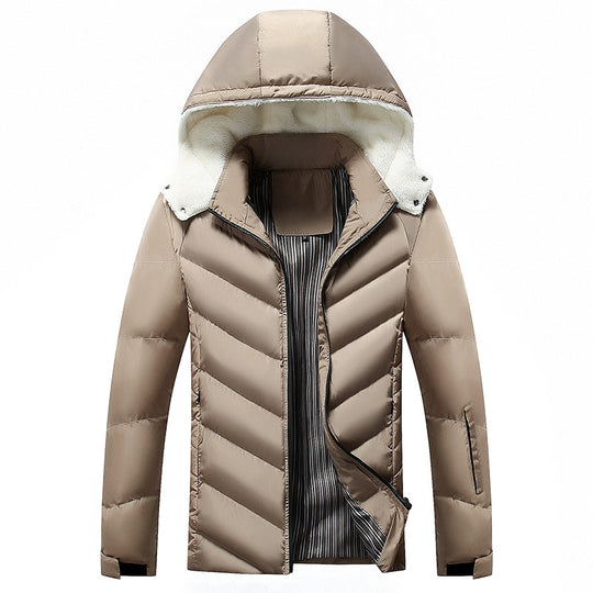 Herren gefütterte Winterjacke mit abnehmbarer Kapuze und hohem Kragen EB