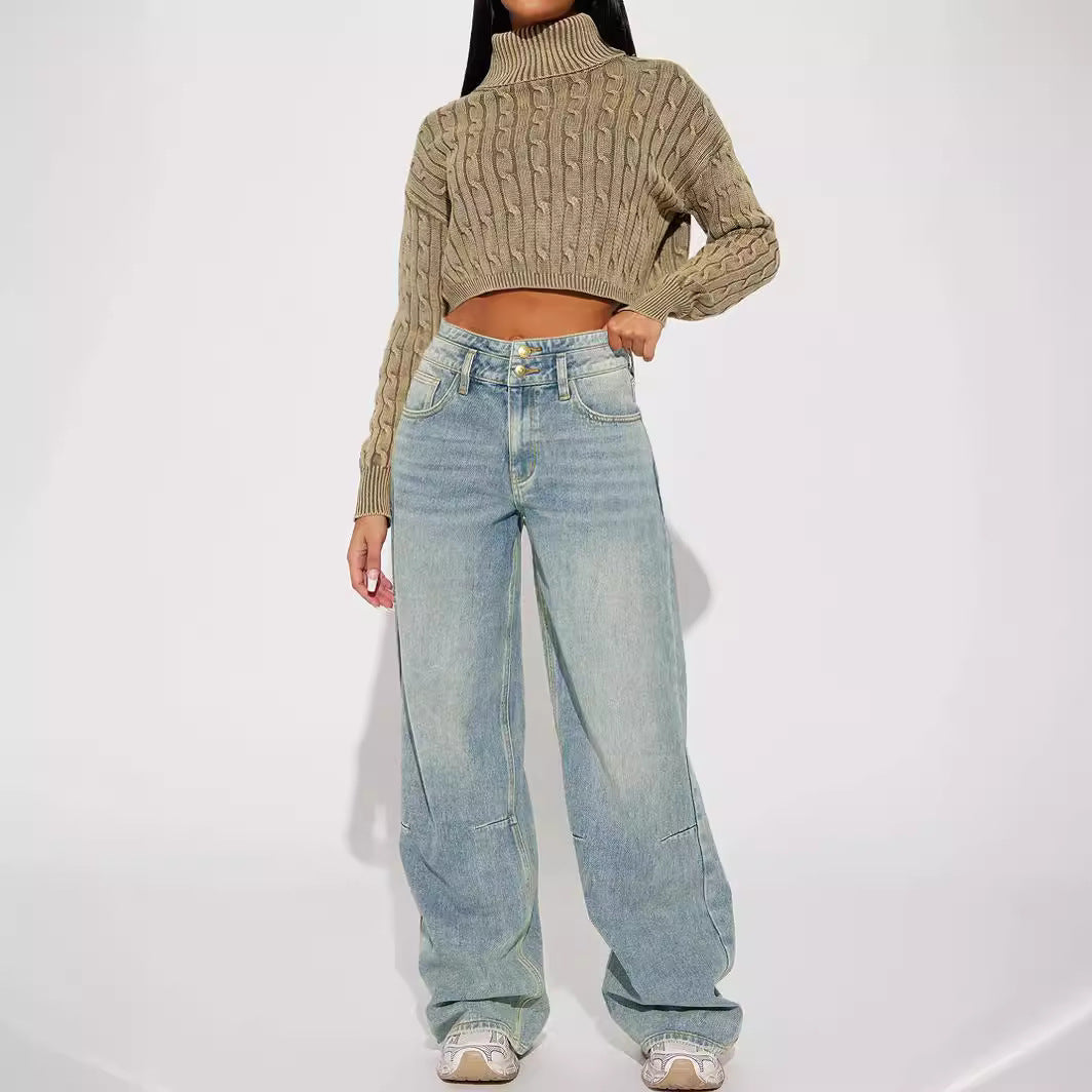 Damen Weit geschnittene Hochbundjeans mit modischem Schnitt und praktischen Taschen EB