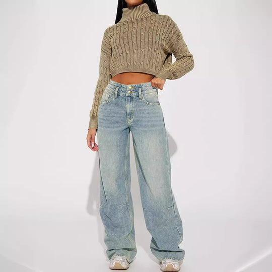 Damen Weit geschnittene Hochbundjeans mit modischem Schnitt und praktischen Taschen EB