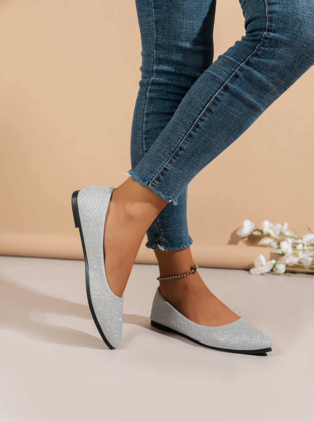 Damen Glitzernde Ballerinas mit elegantem Schnitt EB