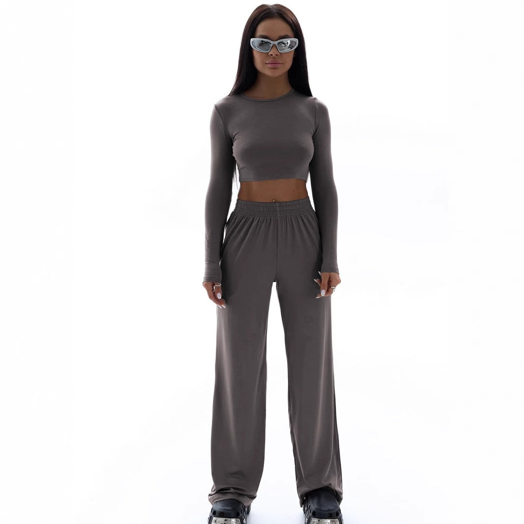 Damen Elegantes Zweiteiliges Set mit cropped Oberteil und weiten Hosen EB