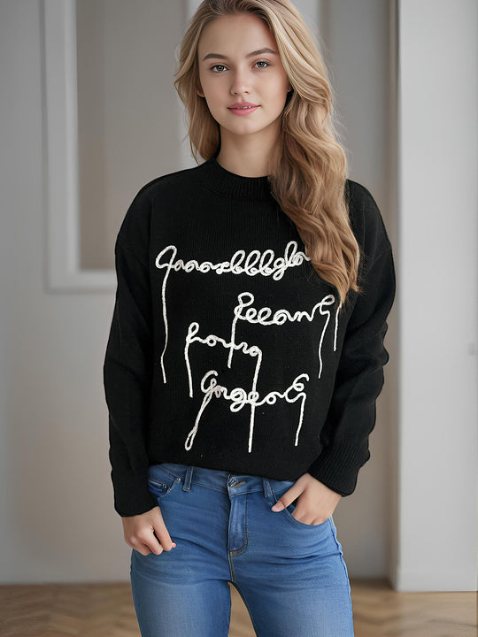 Damen lässiger Pullover mit kreativem Schriftzug EB