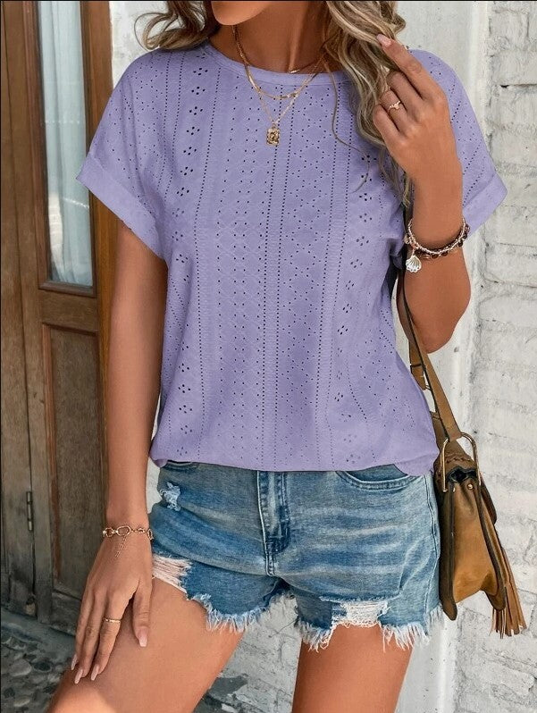 Damen Atmungsaktives Rundhals-T-Shirt mit Lochmuster EB