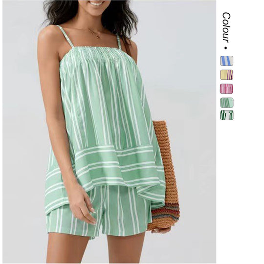 Damen Lässiges Schlafanzug-Set mit verstellbaren Trägern und asymmetrischem Saum EB
