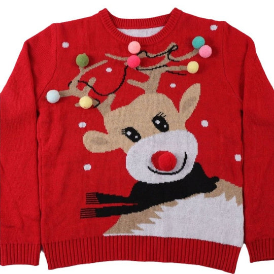 Damen Weihnachts-Pullover mit 3D-Rentier-Motiven EB