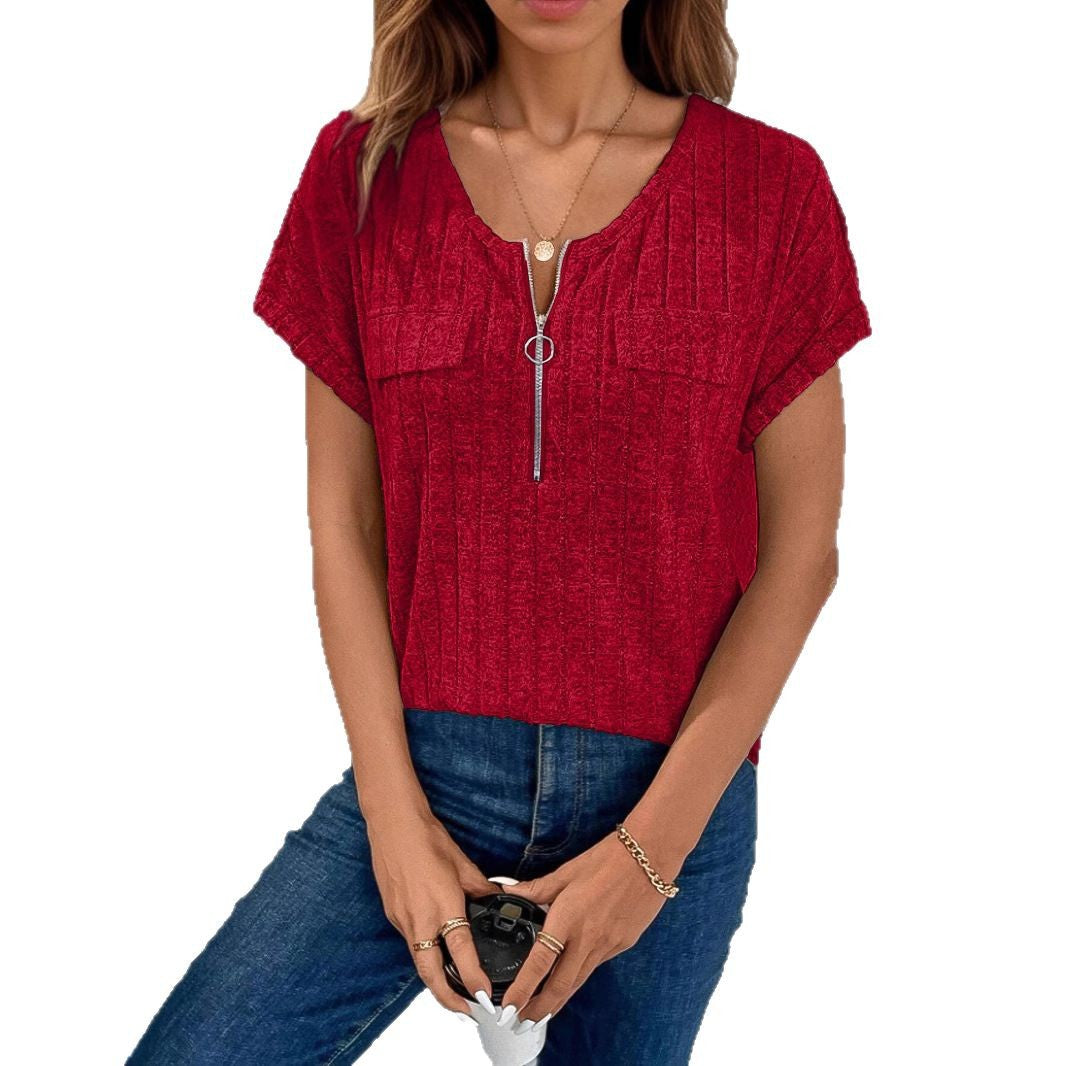 Frauen Rippentaschen Zip-Up Top EB