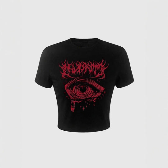Damen Crop-T-Shirt mit künstlerischem Grafikdesign und auffälligem Statementdruck EB
