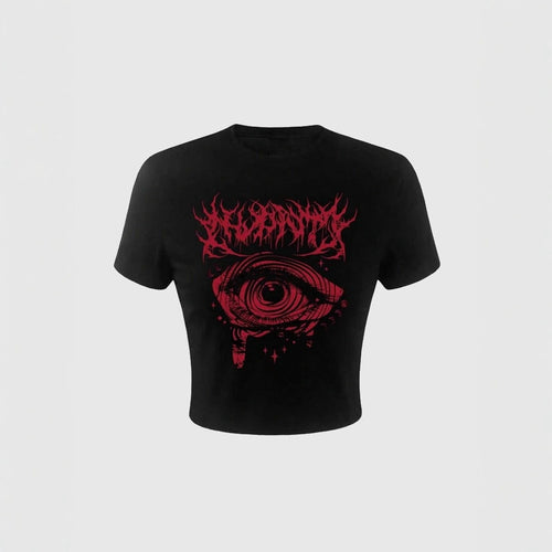 Damen Crop-T-Shirt mit künstlerischem Grafikdesign und auffälligem Statementdruck EB