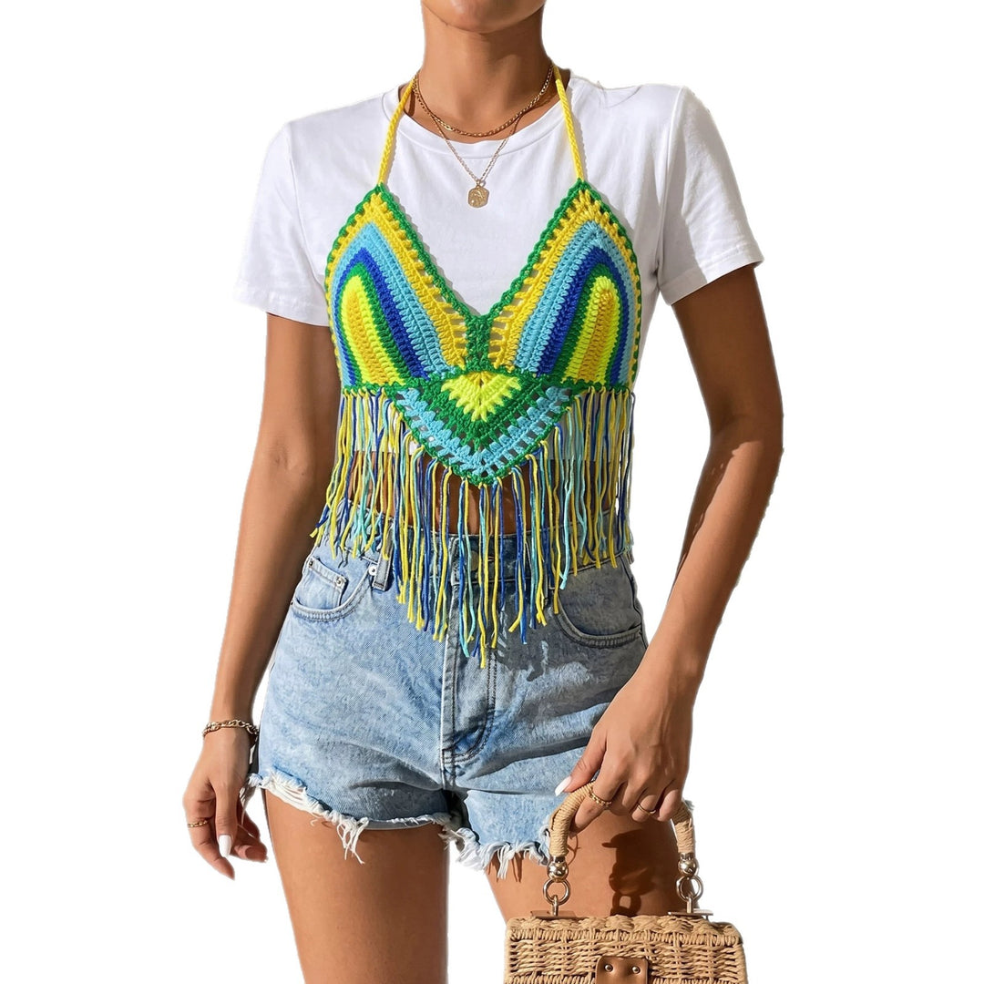 Damen gehäkeltes Crop-Top mit Fransen EB