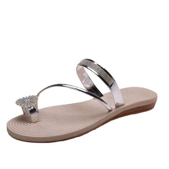 Damen modische Zehentrenner-Sandalen mit funkelndem Accessoire EB