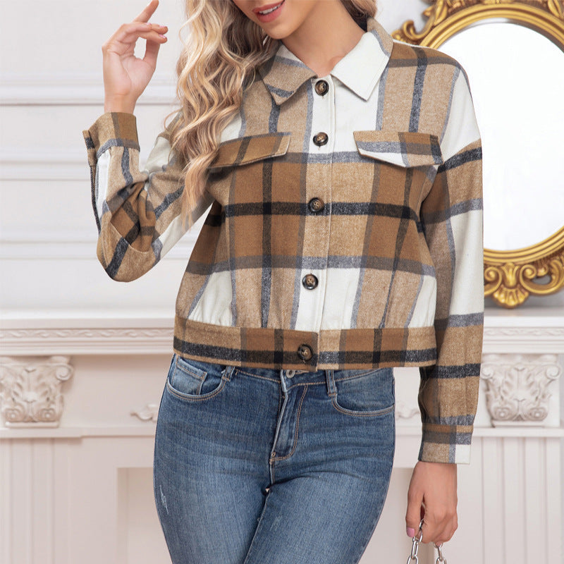 Damen kariertes Denimjacke im Romantik-Stil EB