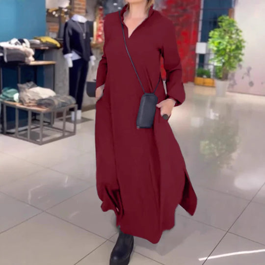 Damen Langblusenkleid mit praktischen Seitentaschen und modernem Schnitt EB