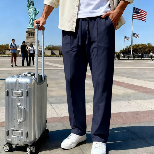 Herren nan elegante Sweathose mit Bügelfalte geradem Bein und Tunnelzug EB