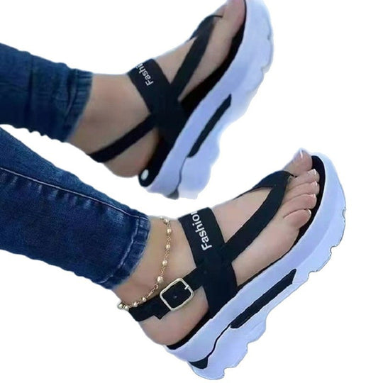 Damen modische Cross-Sandalen mit komfortabler Plateausohle EB