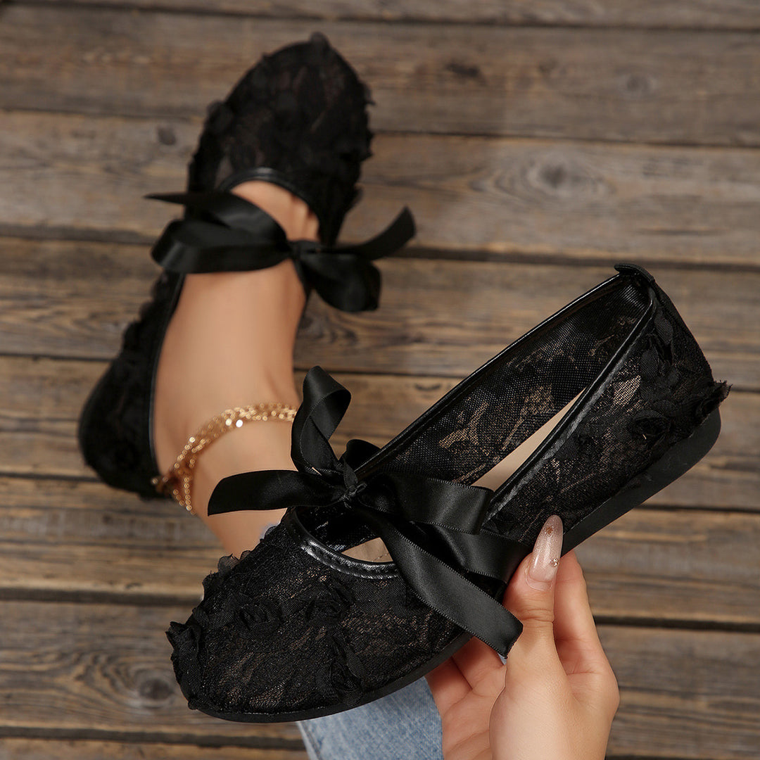 Damen Elegante Spitzenschuhe mit dekorativen Schleifen und funkelnden Akzenten EB