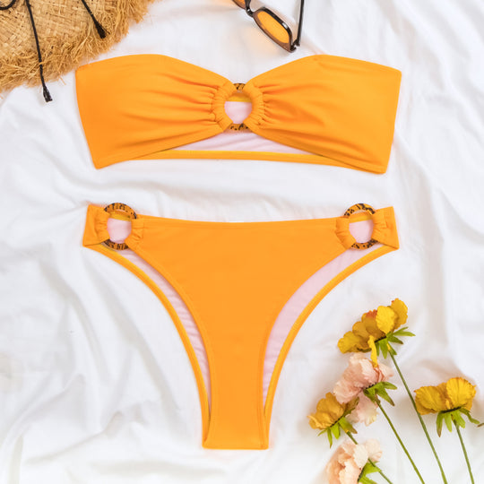 Damen Bandeau-Bikini mit modischen Ringdetails EB