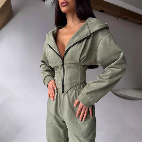 Damen Lässiger Utility-Jumpsuit mit hohem Kragen und Reißverschluss EB