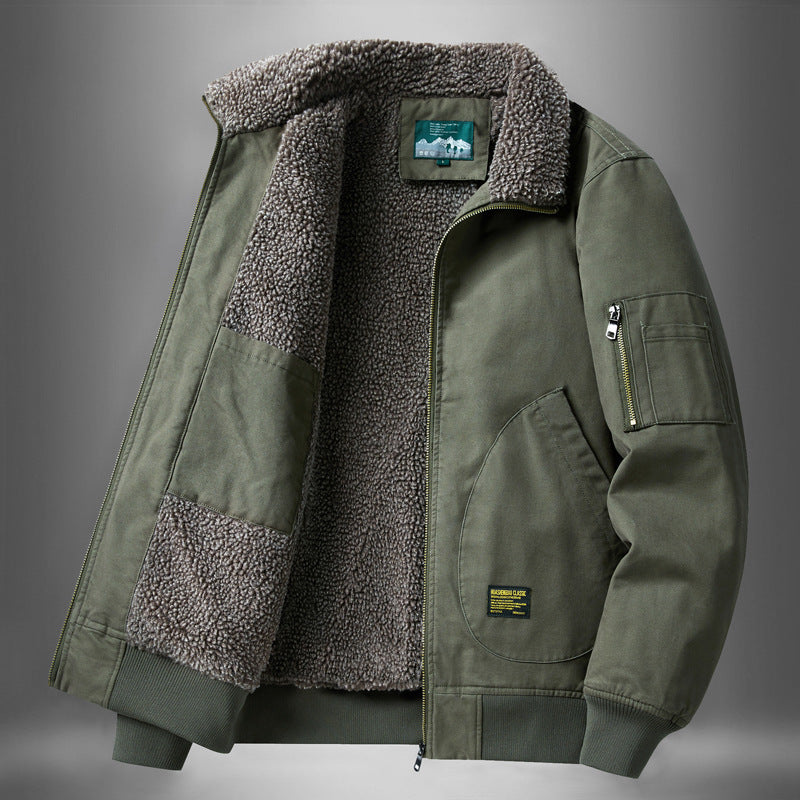 Men's  sherpa-lined canvas flight jacket with ribbed trims and interior stash pockets EB