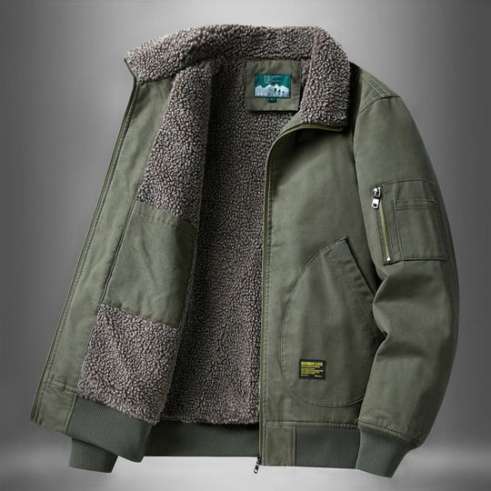 Men's  sherpa-lined canvas flight jacket with ribbed trims and interior stash pockets EB