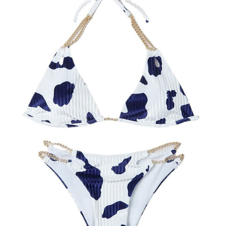 Damen Triangel-Bikini mit goldenen Ketten-Details EB