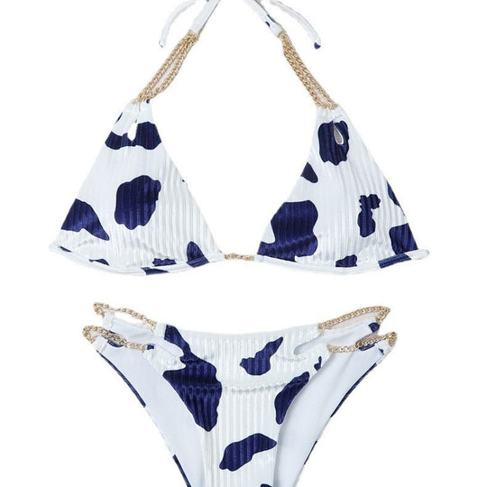 Damen Triangel-Bikini mit goldenen Ketten-Details EB