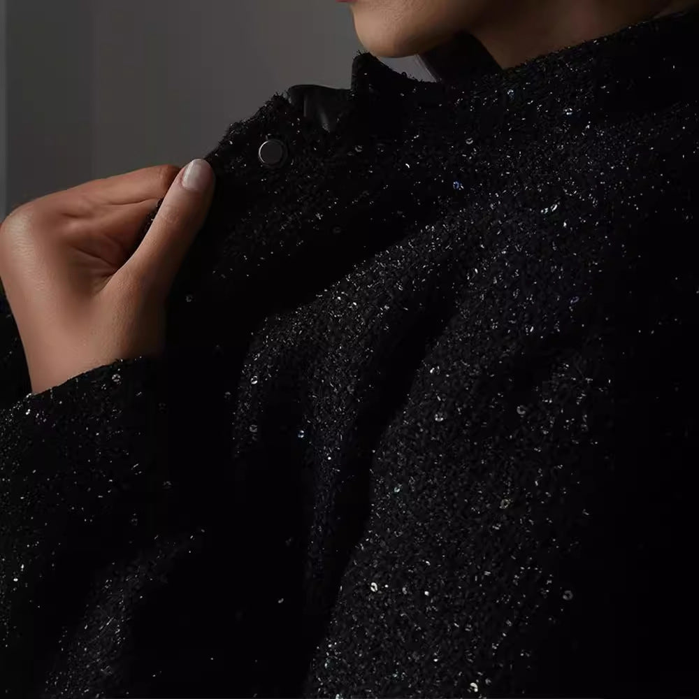 Damen Glamouröse Glitzerjacke mit oversized Schnitt und modischen Taschen EB