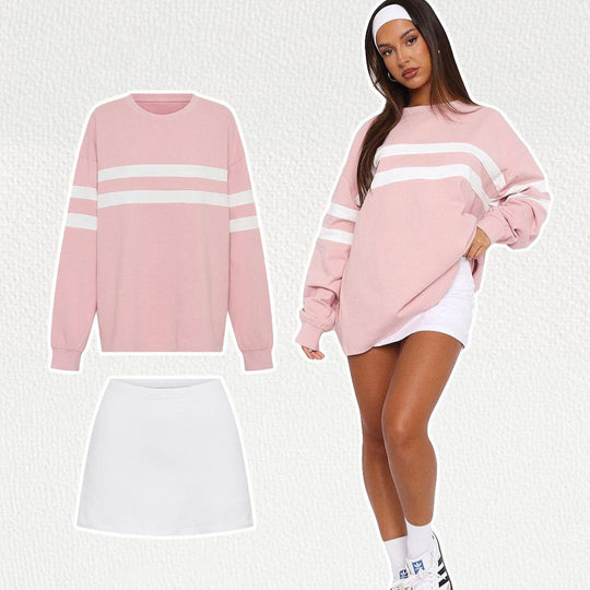 Damen Oversized Sweatshirt mit trendigen Streifen EB