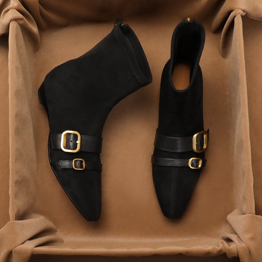 Damen Ankle Boots mit doppeltem Schnallenverschluss aus hochwertigem Wildleder EB