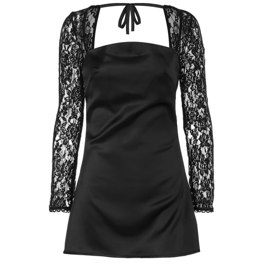 Damen elegantes Kleid mit luxuriösen Spitzenärmel und schickem Rückenverschluss EB