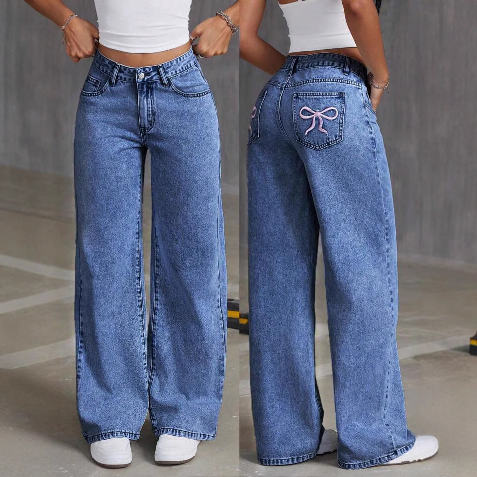 Damen Weite Jeanshose mit einzigartiger Schnürdetailgestaltung EB