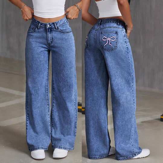 Damen Weite Jeanshose mit einzigartiger Schnürdetailgestaltung EB