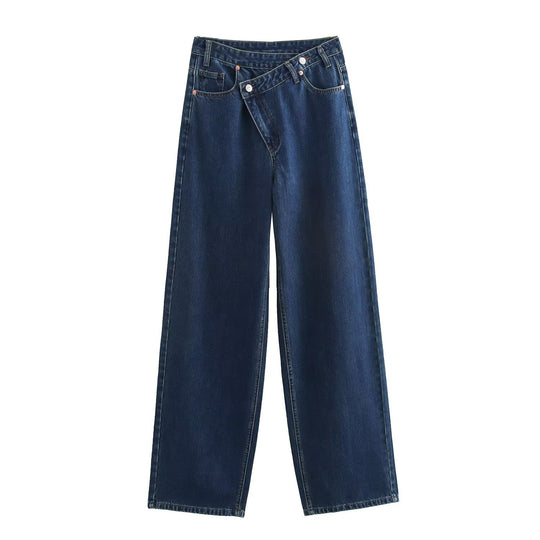 Damen weit geschnittene Jeans im modernen Design mit asymmetrischem Schnitt EB