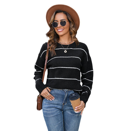 Damen Strickpullover mit modischen Streifen EB