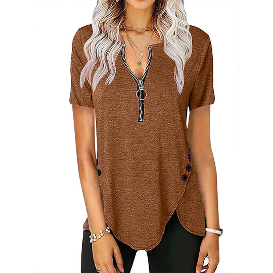 Damen Kurzarmshirt mit asymmetrischem Saum und Reißverschluss EB