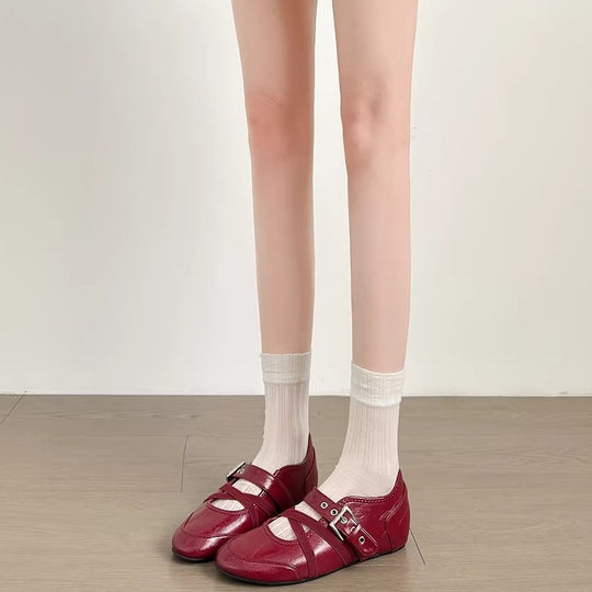 Damen elegante Schnür-Ballerinas mit modischem Riemchen-Design EB