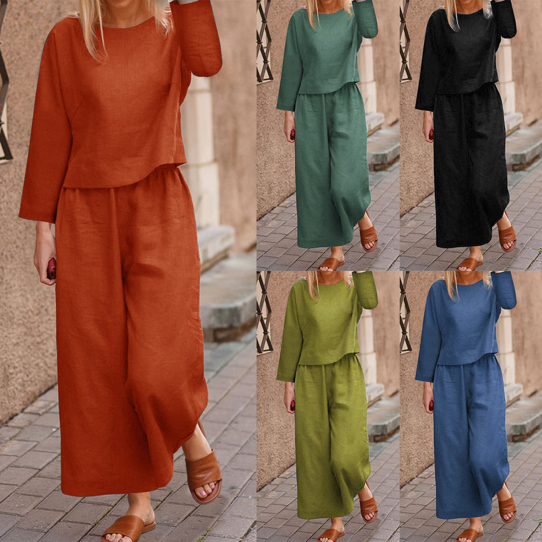 Damen lässiges Langarm-Set mit weiten Hosen EB