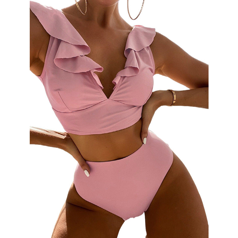 Damen Bikiniset mit voluminösen Rüschendetails und hoch geschnittenem Slip EB