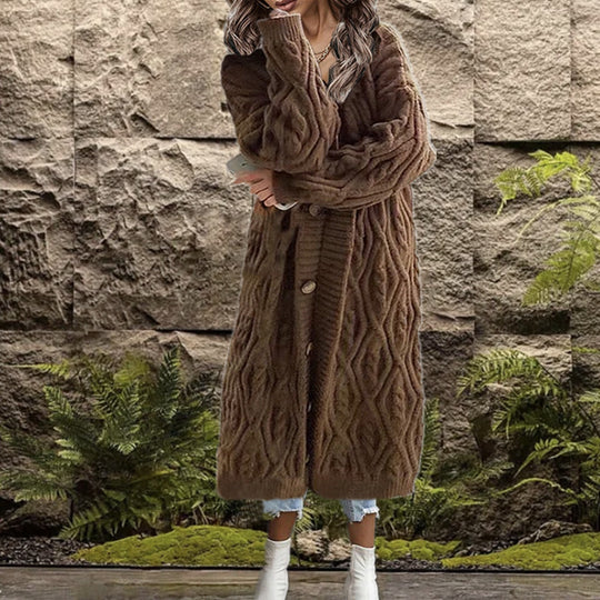 Damen Grobstrick-Kimono mit angesagtem Zopfmuster und praktischen Taschen EB