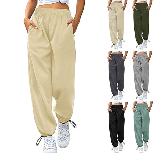 Damen lässige Sporthose mit hohem Bund und seitlichen Taschen EB