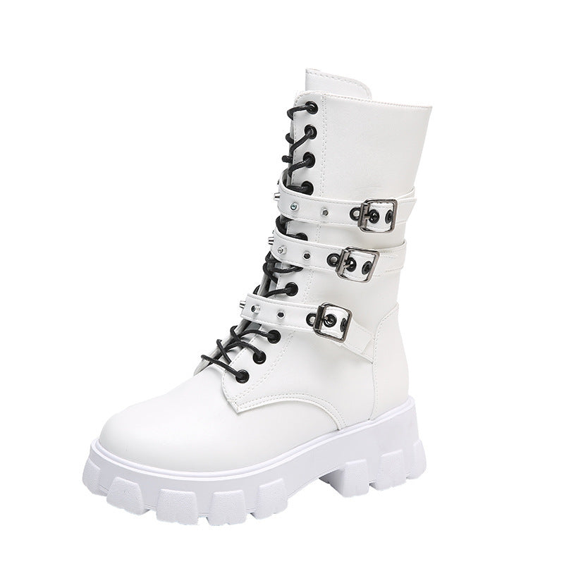 Damen High-Top Schnürstiefel mit verstellbaren Riemen und griffiger Sohle EB