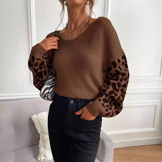 Damen modischer Pullover mit lässiger Weave-Optik und tierischem Muster EB