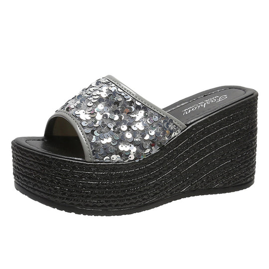 Damen Glitzernde Plateau-Sandalen mit offener Zehenpartie und hohem Absatz EB