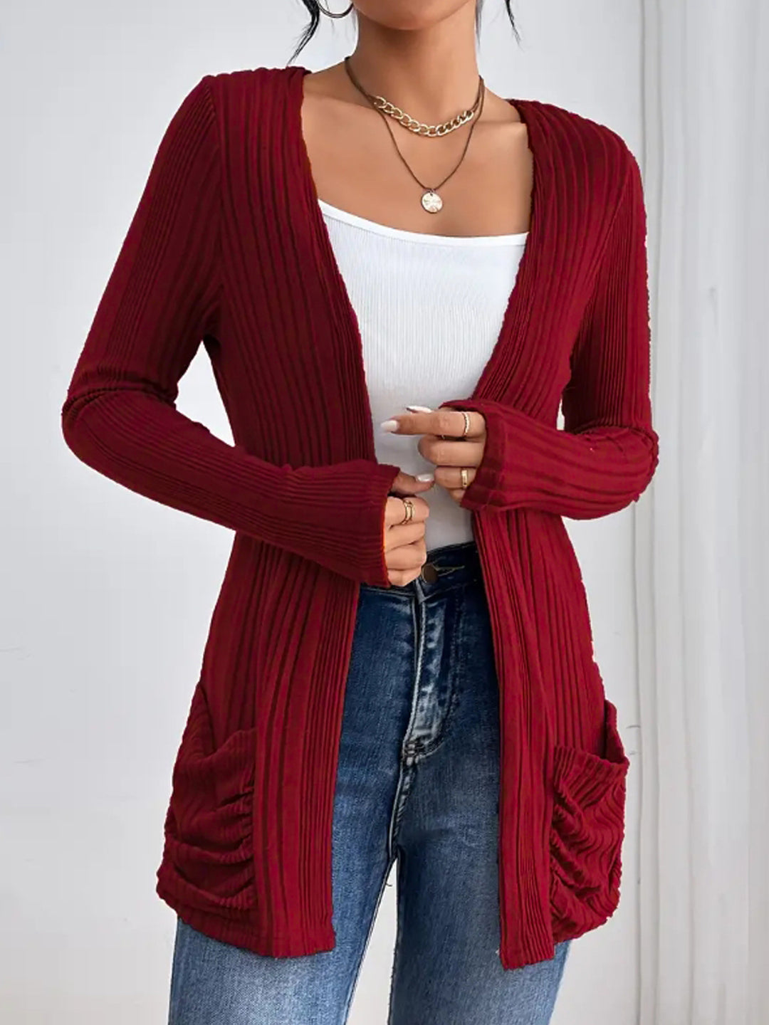 Damen Strickjacke mit strukturiertem Rippdesign und praktischen Taschen EB