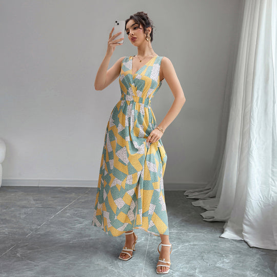 Damen Maxikleid mit geometrischem Design und tailliertem Schnitt EB