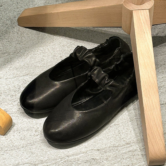 Damen bequeme Ballerinas mit elastischem Riemen und geschmeidiger Lederoberfläche EB