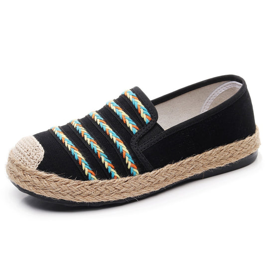 Damen Slip-On Espadrilles mit buntem Webdesign und hochwertiger Jutesohle EB