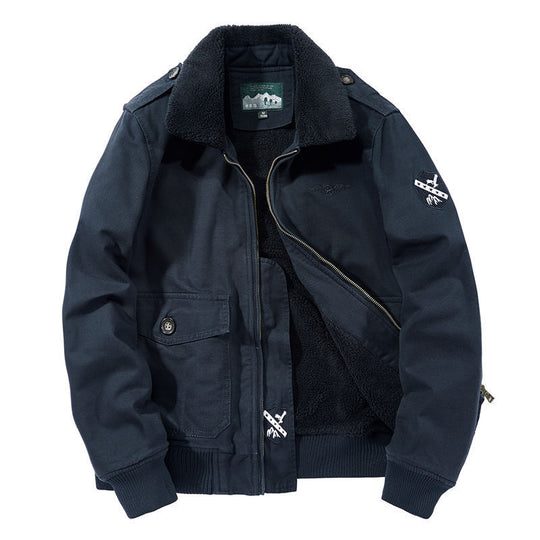 Herren Bomber-Fieldjacke mit durchgehendem Sherpa-Futter, Schulterklappen und verdecktem Zwei-Wege-Reißverschluss EB
