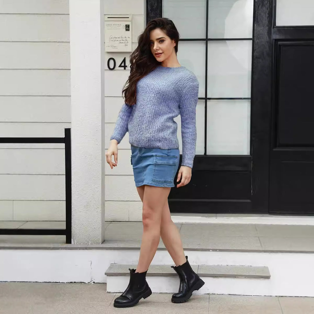 Damen luxuriöser Pullover mit weichem Strickmuster EB