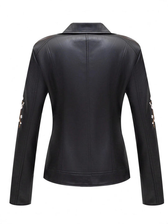EB | Vegan-Lederjacke - Nieten Design - Reißverschlussdetails - Klassischer Biker Stil